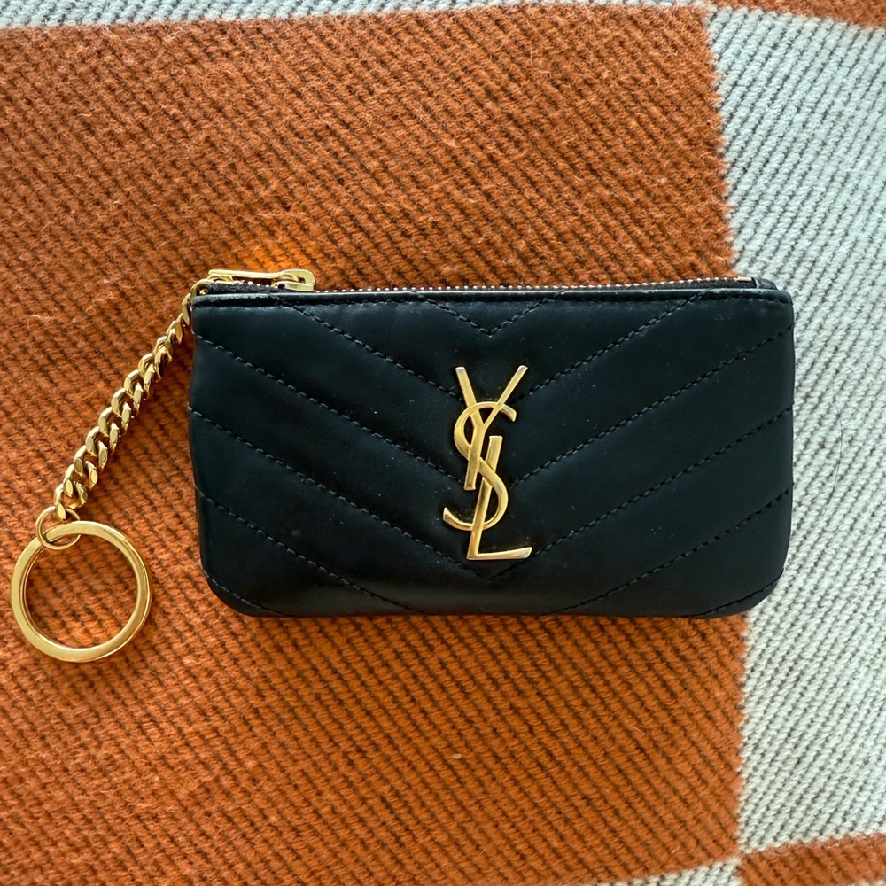 Saint Laurent Black and Gold Keychain Wallet